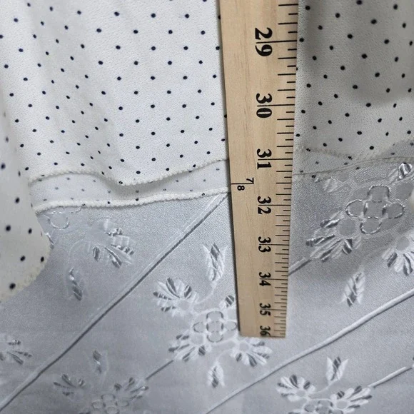 Vintage White Polka Dot Dress Short Sleeve Mock‎ Neck Elastic Waist Ruffle Trim - Picture 6 of 11